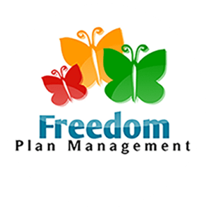 Freedom Plan Management logo with red, orange and green butterflies.