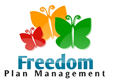 Freedom Plan Management logo. Red, orange and green butterflies.